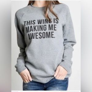 Brunette the Label ‘This Wine’ Crewneck Sweatshirt, Grey, sz XS/S